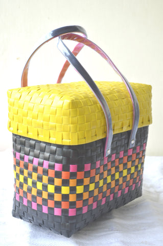 Multicolour Black Lunch Basket With Yellow Lid
