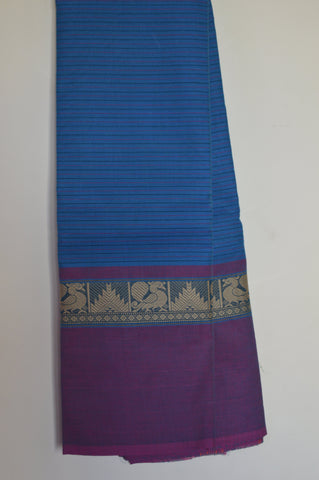 Long Border Blue Purple Chettinad Cotton Saree