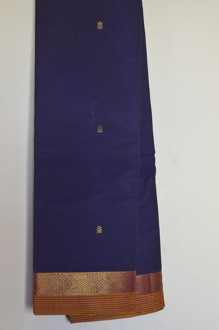 Dark Blue Zari Border Chettinad Cotton Saree