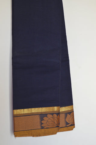 Dark Blue Fancy Poo Border Chettinad Cotton Saree